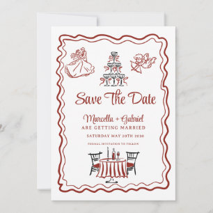 Handgezeichnete Kritzeleien Italienische Hochzeit Save The Date