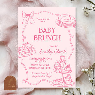 Handgezeichnete Kritzeleien Rosa Baby-Brunch-Einla Einladung