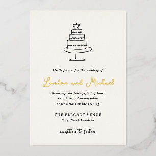 Handgezeichnete Kuchen Doodle Moderne Hochzeit Folieneinladung