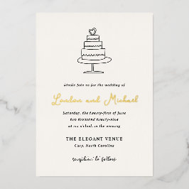 Handgezeichnete Kuchen Doodle Moderne Hochzeit Folieneinladung