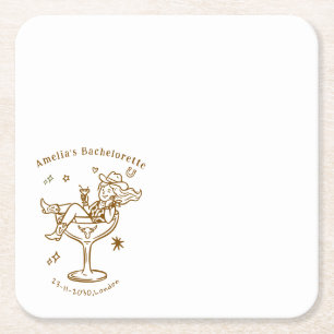 Handgezeichnete Kuhgirl-Glas-Hochzeitsservietten. Rechteckiger Pappuntersetzer