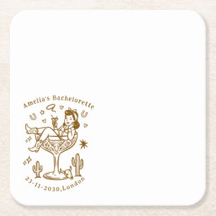 Handgezeichnete Kuhgirl-Glas-Hochzeitsservietten. Rechteckiger Pappuntersetzer