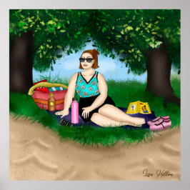 Handgezeichnete Kunst | Entspannen von Frauen am S Poster