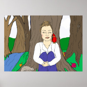 Handgezeichnete Lady Meditating im Wald Poster