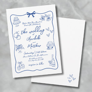 Handgezeichnete launische blaue Hochzeit Einladung