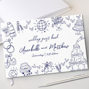 Handgezeichnete launische navyblaue Hochzeit Gästebuch