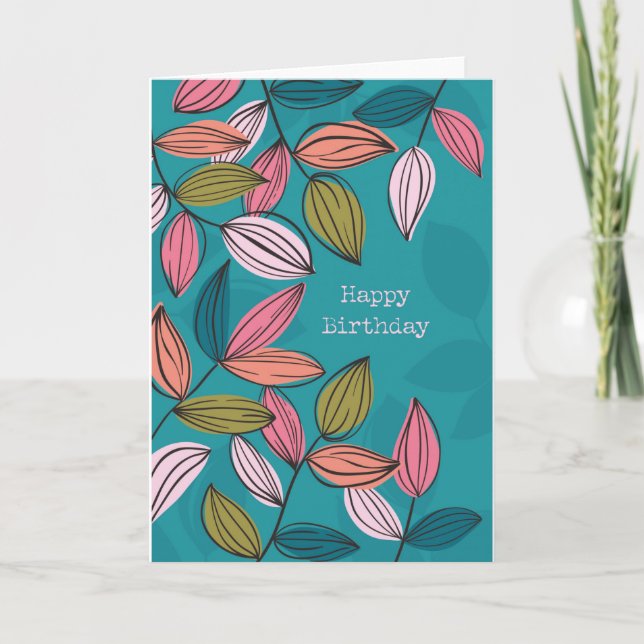 Handgezeichnete leaf Art Petal Happy Birthday Card Karte (Vorderseite)