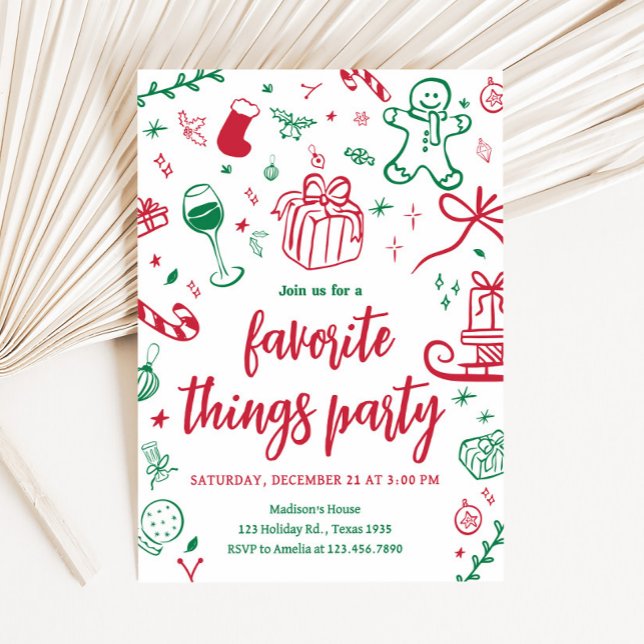Handgezeichnete Lieblings-Dinge Geschenk Weihnacht Einladung (Hand Drawn Favorite Things Christmas Party Invitation)