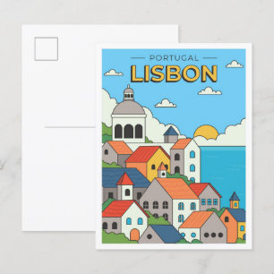 Handgezeichnete Lissabon Portugal Kunst Vintage Re Postkarte