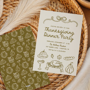 Handgezeichnete lustige Einladung zum Thanksgiving