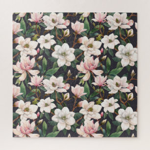Handgezeichnete Magnolien: nahtloses Wasserfarbdes Puzzle