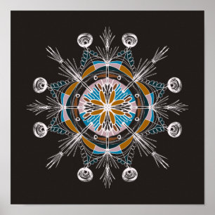 Handgezeichnete Mandala-Doodle-Kunst Bunte Boho-Op Poster