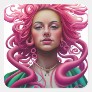 Handgezeichnete Manga-Gesicht Portrait Pop Kunst u Quadratischer Aufkleber