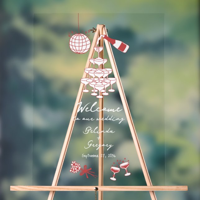 Handgezeichnete Maroon Illustrations Doodles Hochz Acrylschild (Neutral)