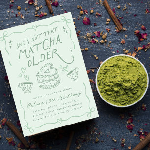 Handgezeichnete Matcha-Geburtstagsfeier, Grüne Tee Einladung