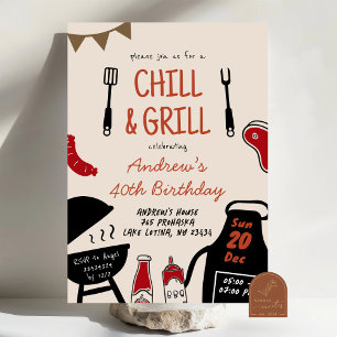 Handgezeichnete Minimalistische GRILLEN Chill and Einladung