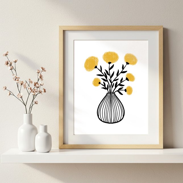 Handgezeichnete Mixed-Media-Kunst Senfgelbe Blüten Poster (Von Creator hochgeladen)