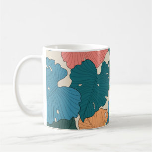 Handgezeichnete Monstera-Blätter in Orange, Rosa,  Kaffeetasse