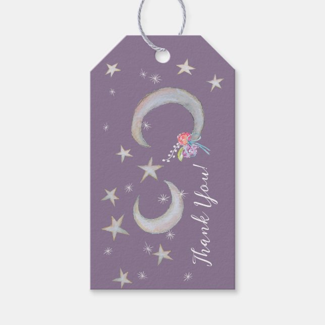 Handgezeichnete Moon Star Blume Danke, Baby Dusche Geschenkanhänger (Vorderseite)