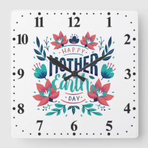 Handgezeichnete Mutter Erde Tag Design-23184 Quadratische Wanduhr