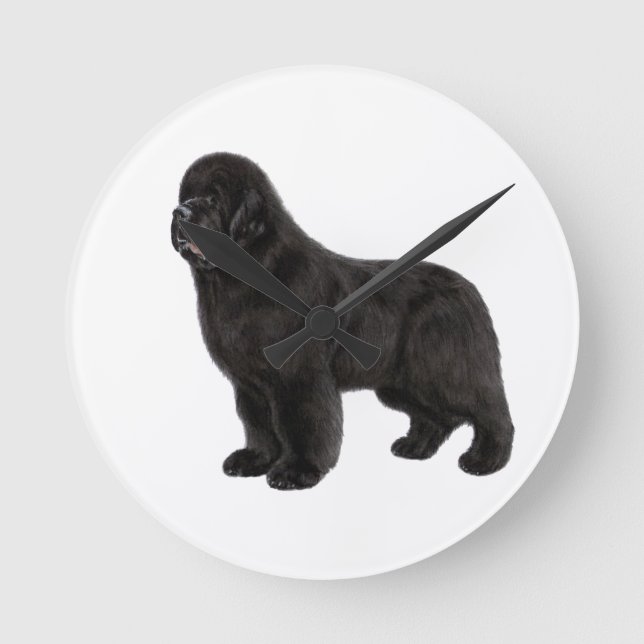 Handgezeichnete Neufundländer-Hunde-Kunst Runde Wanduhr (Vorderseite)