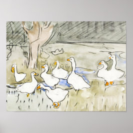 Handgezeichnete Niedliche Enten Fotos Weißente Kle Poster