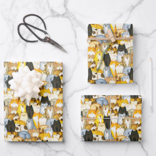 Handgezeichnete Niedliche Kätzchen Muster Pet Cats Geschenkpapier Set