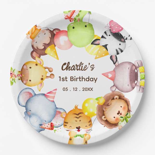 Handgezeichnete Niedliche Kleintiere zum Geburtsta Pappteller (Vorderseite)