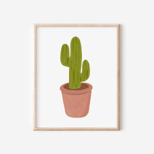 Handgezeichnete Ölkreide-Topf-Kaktus-Kunst Poster