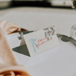 Handgezeichnete orangeblaue Bogen-Hochzeitsplatzka Tischnummer