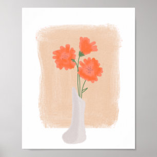 Handgezeichnete orangefarbene Blumen in einer Vase Poster