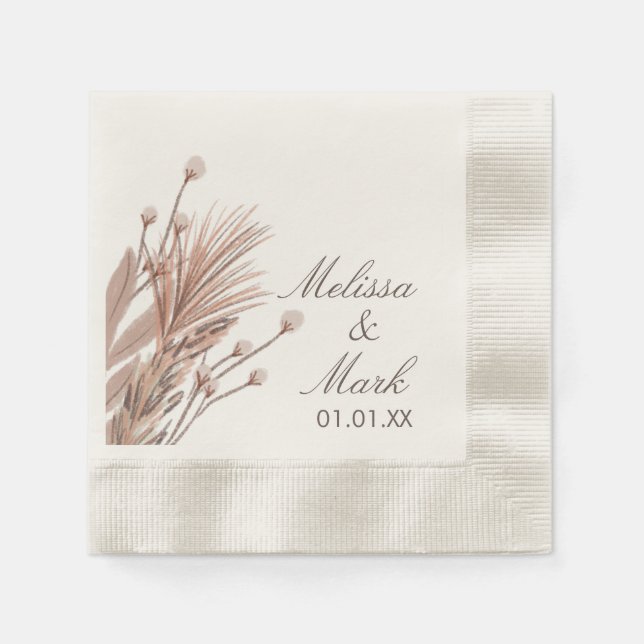 Handgezeichnete Pampas Cotton Pflanze Monogramm Serviette (Vorderseite)
