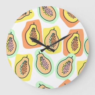 Handgezeichnete Papaya: Kreatives Vintage-Muster Große Wanduhr