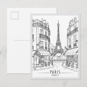 Handgezeichnete Pariser Frankreich-Szene Wahrzeich Postkarte