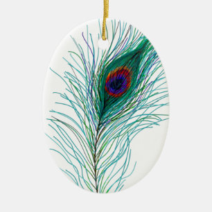 Handgezeichnete Peacock Feathers Personalisierte W Keramik Ornament