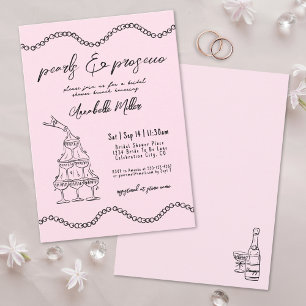 Handgezeichnete Perlen Whimsical Prosecco Brautpar Einladung