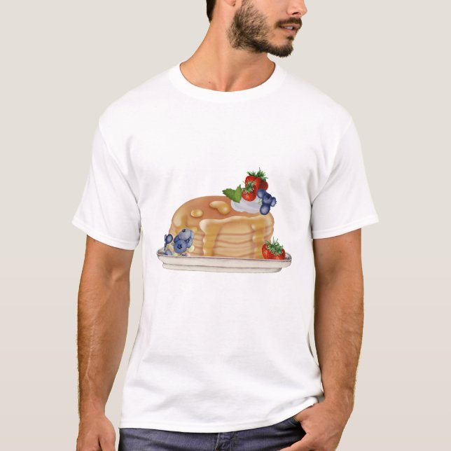 Handgezeichnete Pfannkuchen Beeren Frühstück Essen T-Shirt (Vorderseite)
