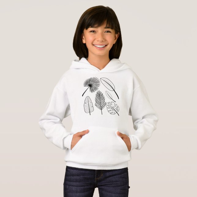 Handgezeichnete Pflanze Doodles Black and White Fl Hoodie (Vorne ganz)