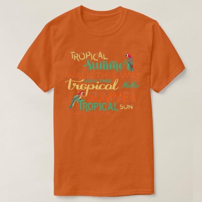 Handgezeichnete Phrasen über tropischen Sommer und T-Shirt (Design vorne)