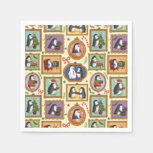 Handgezeichnete Pinguin-Weihnachtsmuster Serviette