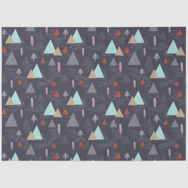 Handgezeichnete Pinienbäume im Schnee bei Nacht Seidenpapier (Vorderseite)