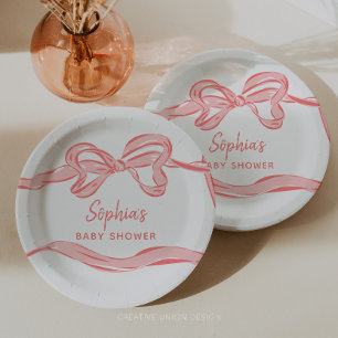 Handgezeichnete Pink Bow Girl Babydusche Pappteller