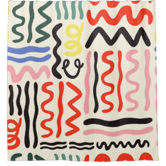 Handgezeichnete Pinselmuster, Zickzacken, Linien u Duschvorhang