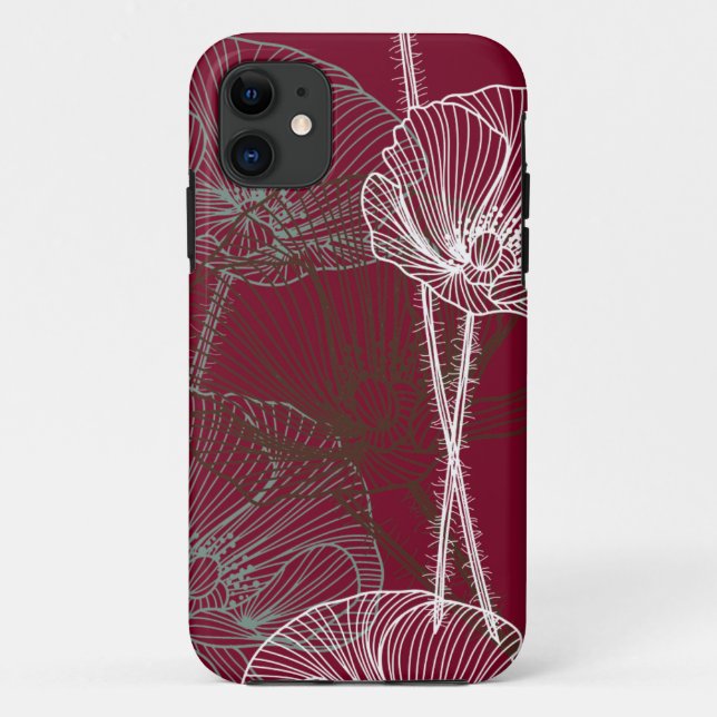 Handgezeichnete Poppies auf dunkelroten Case-Mate  Case-Mate iPhone Hülle (Rückseite)