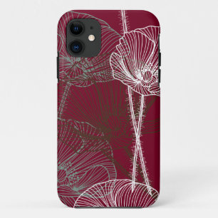 Handgezeichnete Poppies auf dunkelroten Case-Mate iPhone Hülle