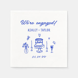 Handgezeichnete Quirky Blue Engagement Party Serviette