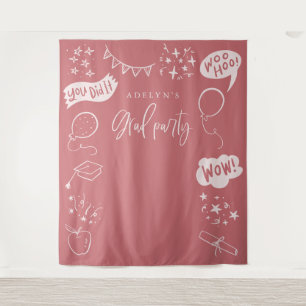 Handgezeichnete Quirky Grad Icons Blush Pink Backd Wandteppich
