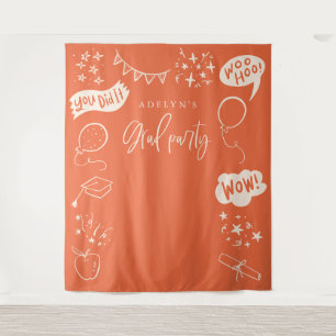 Handgezeichnete Quirky Grad Icons Orange Backdrops Wandteppich