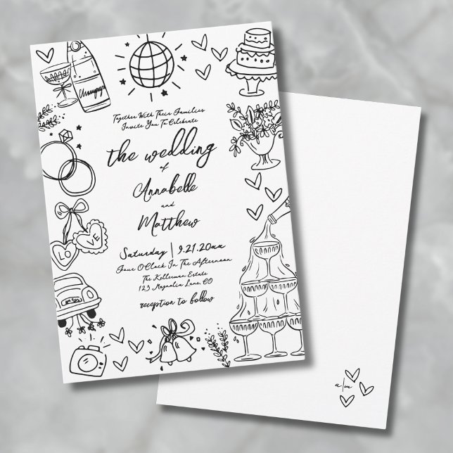 Handgezeichnete Quirky Whimsical Wedding Einladung (Hand Drawn Quirky Whimsical Wedding Invitation)