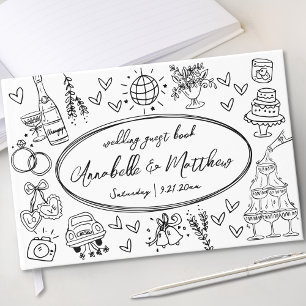 Handgezeichnete Quirky Whimsical Wedding Gästebuch
